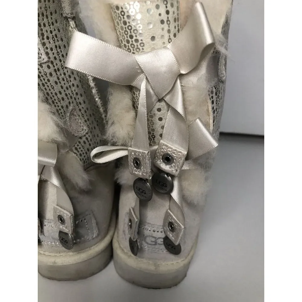 UGG Limited Edition Bailey Bow Boots Silver With Crystal Like‎ Gems Women's Sz 5